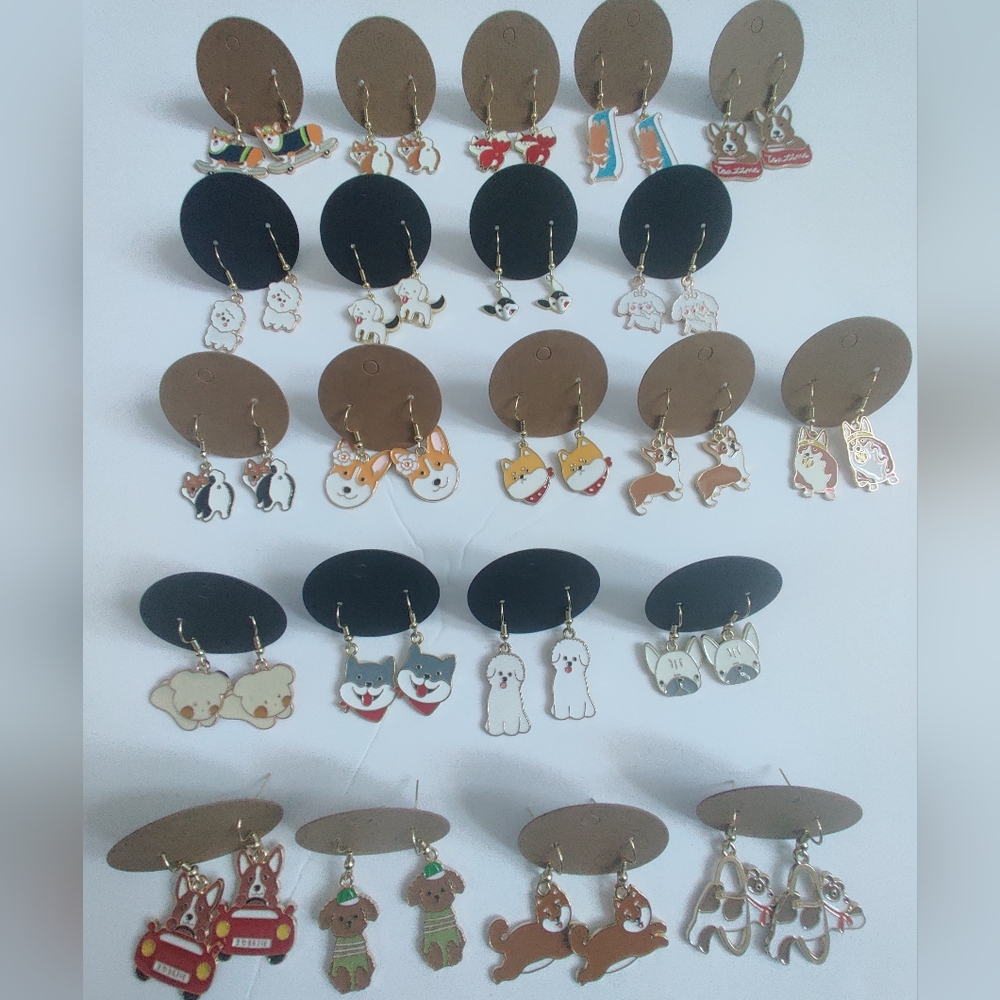 (2/$15) Dog Puppy Animal lover Hand crafted dangle earrings